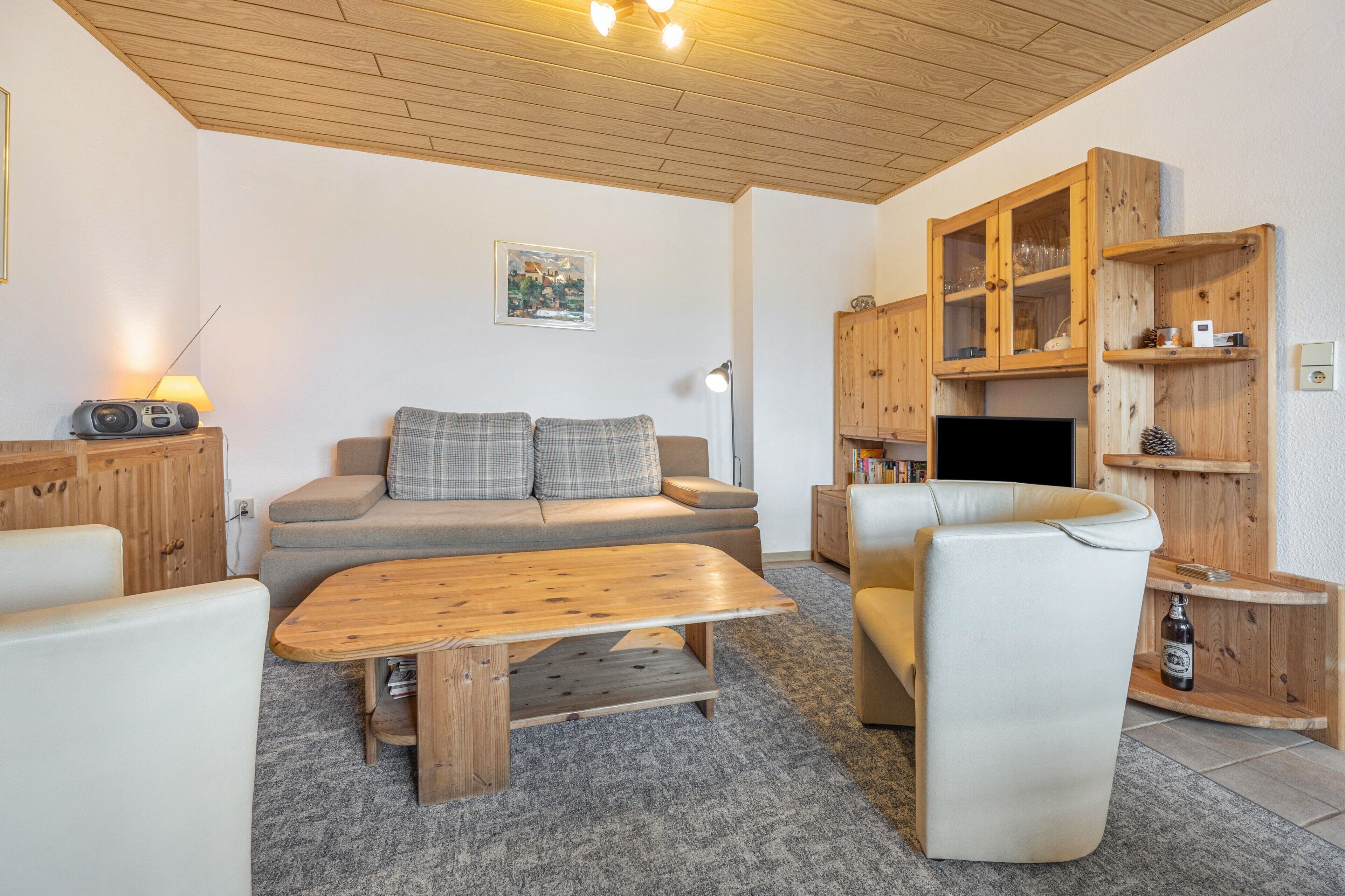 Tv, dvd-spelare, ett bordtennisbord och en stereo