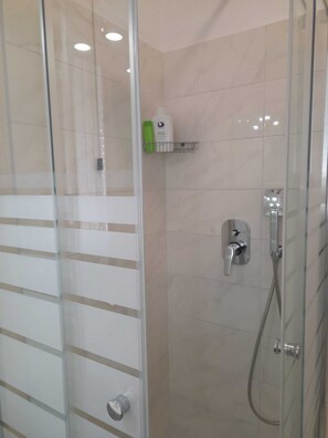 Shower, hair dryer, bidet, towels