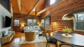 TV, caminetto, libri