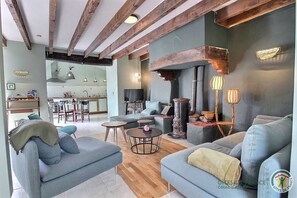 TV, fireplace, DVD player, books