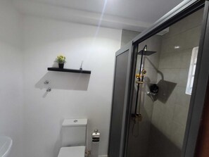 シャワー、タオル、石鹸、トイレットペーパー