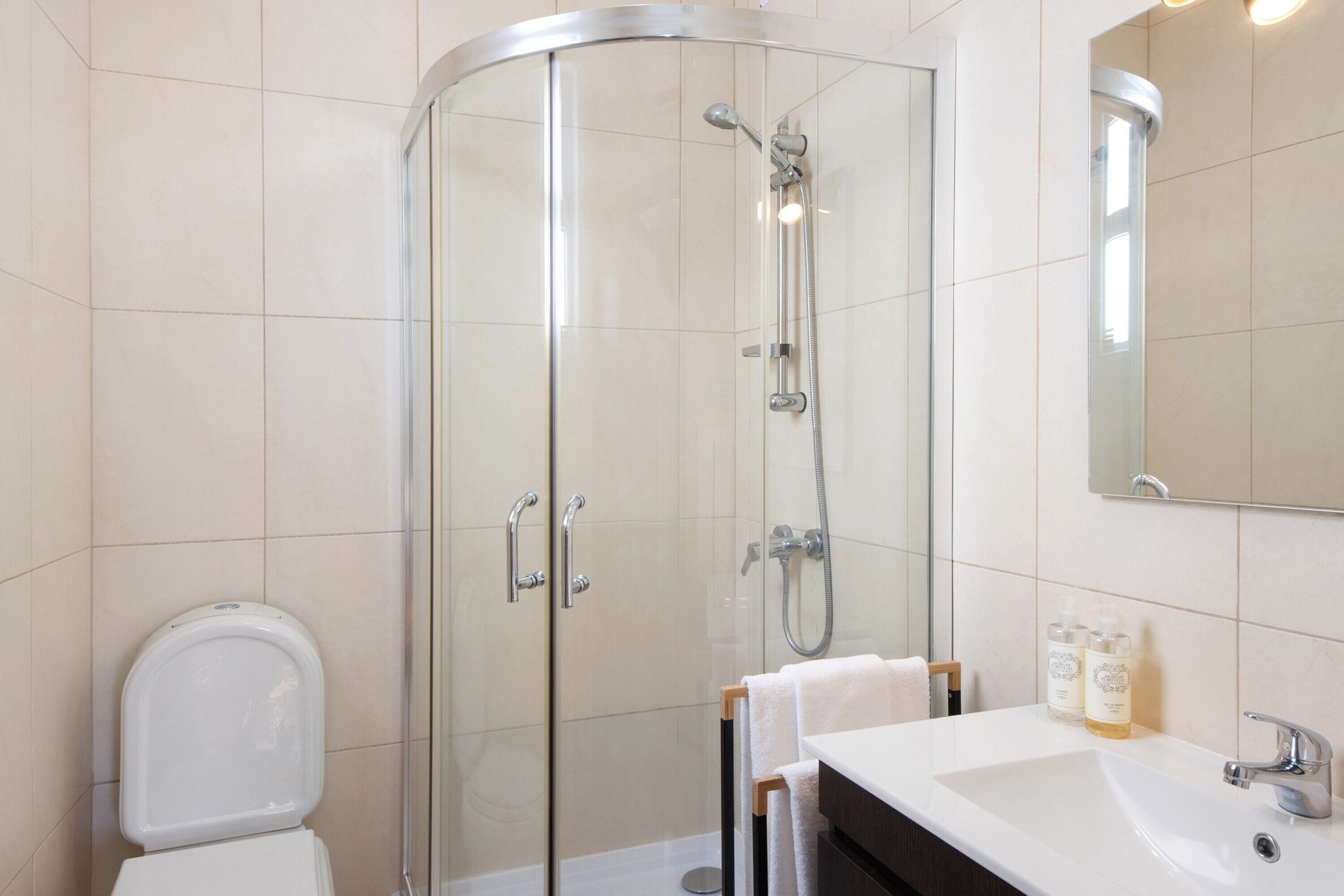 Ducha, secador de pelo y toallas