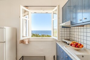 Fridge, stovetop, coffee/tea maker, electric kettle