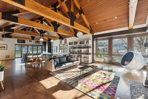 Smart-TV, Kamin, Tischtennisplatte, Bücher