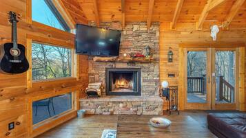 TV, fireplace, foosball