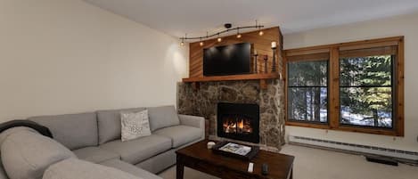 TV, fireplace