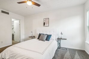 1 bedroom, desk, iron/ironing board, travel cot