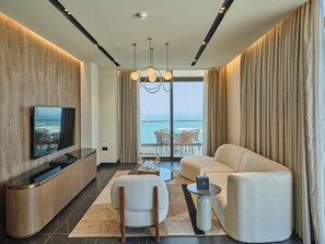 The Panoramic Executive Two Bedroom Suite High Floor | Living area | 42-inch flat-screen TV with cable channels - The OQ (Lusail)