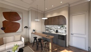England Suite, One bedroom, Kitchenette, City View | Private kitchen | Mini-fridge, microwave
