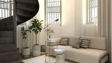 Cnossos Suite, two bedrooms, Kitchenette, City View | Stofa | Sjónvarp