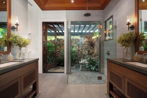 Shower, hair dryer, towels - Hale Aloha by Alekona Kauai: 4 BR Ocean view home w AC, fire pit, private pool and spa (Koloa)