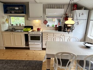 Fridge, microwave, oven, coffee/tea maker