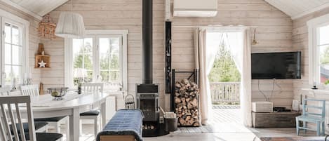 TV, fireplace