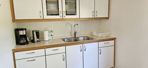Frigorífico, microondas, horno y placa de cocina
