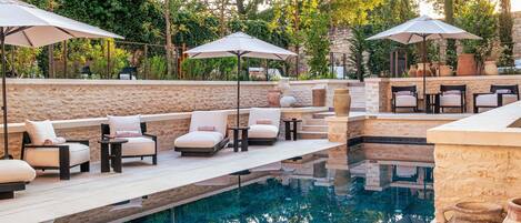 Outdoor pool, sun loungers