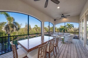 Outdoor dining - Dockside Dream at Ding Darling: Pool Home w Dock! (Sanibel)