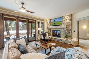 Smart TV, fireplace, video games, foosball