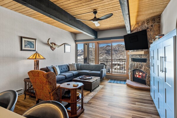TV, fireplace