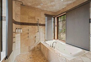 Shower, hair dryer, shampoo