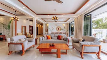Luxury Villa, Private Pool, Sea View | Living area | TV