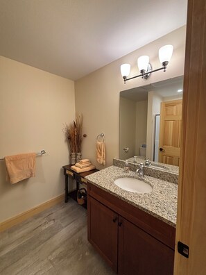 Tina de hidromasaje, secadora de cabello, toallas, jabón 