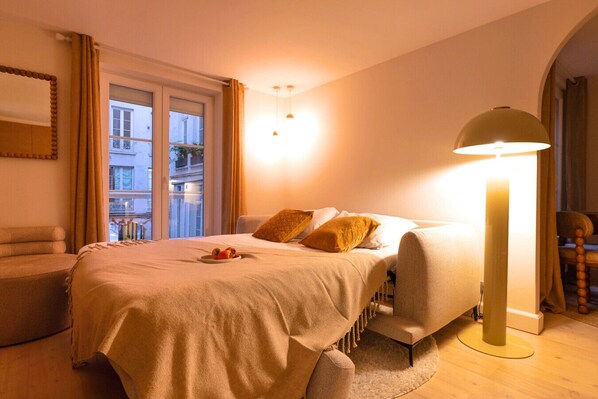 1 bedroom, desk, iron/ironing board, travel cot