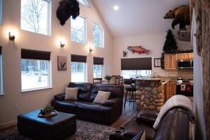 Smart TV, chimenea y libros 