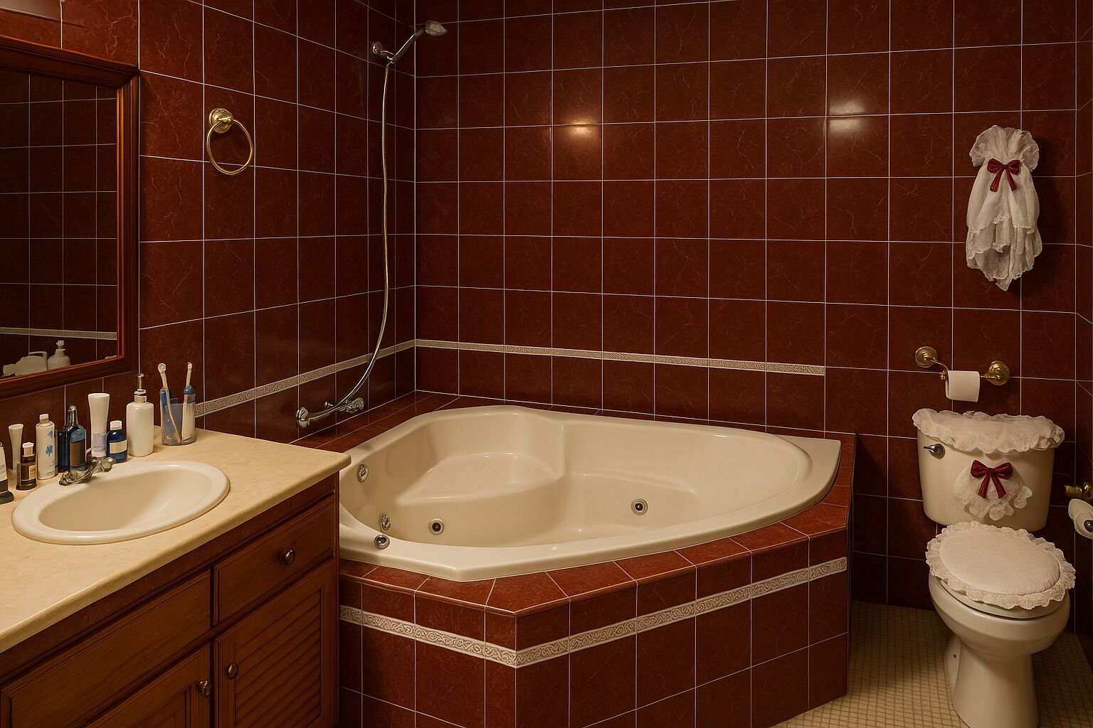 Un baño con una bañera grande, un lavabo y un inodoro.