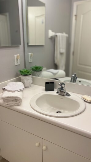 Dusche, Haartrockner, HandtĂŒcher, Seife