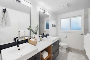 Shower, hair dryer, shampoo - Ranch house in Bridal Trails (Kirkland)