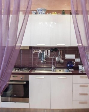 Kjøleskap, ovn, kokeplater og kaffetrakter/tekoker