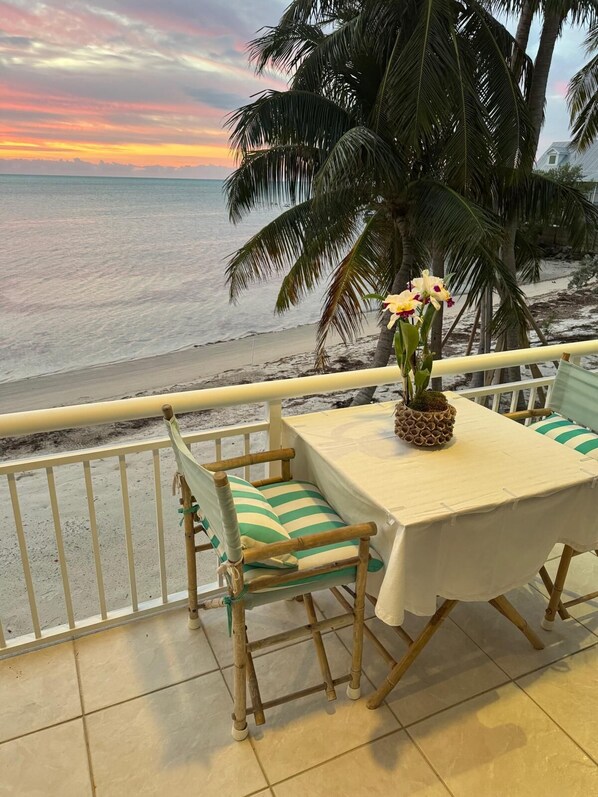 Outdoor dining - Beautiful ocean front private beach 2-bedroom house gorgeous views Isla morada (Islamorada)