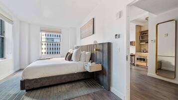 1 bedroom, desk, iron/ironing board, travel cot