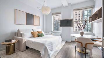 1 bedroom, desk, iron/ironing board, travel cot