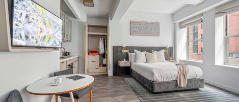 1 bedroom, desk, iron/ironing board, travel cot