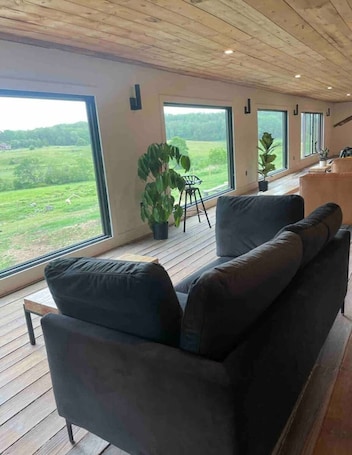 Interior. Come Spring Farm Airstream , Lake & farm animals