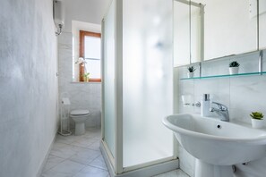 Regadera, secadora de cabello, bidet, toallas