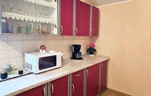 Fridge, microwave, oven, coffee/tea maker