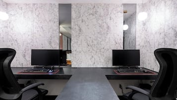 Desk, laptop workspace, free WiFi, bed sheets