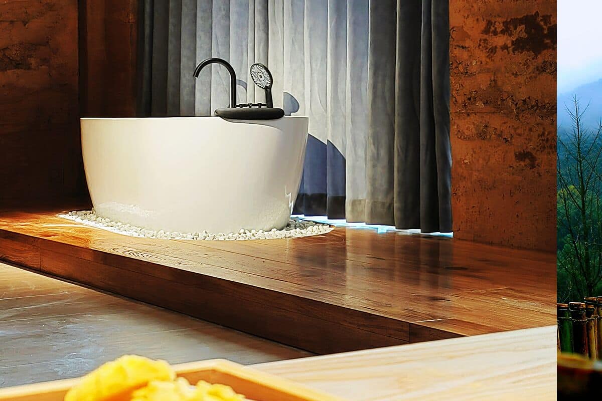 Hair dryer, slippers, towels, shampoo