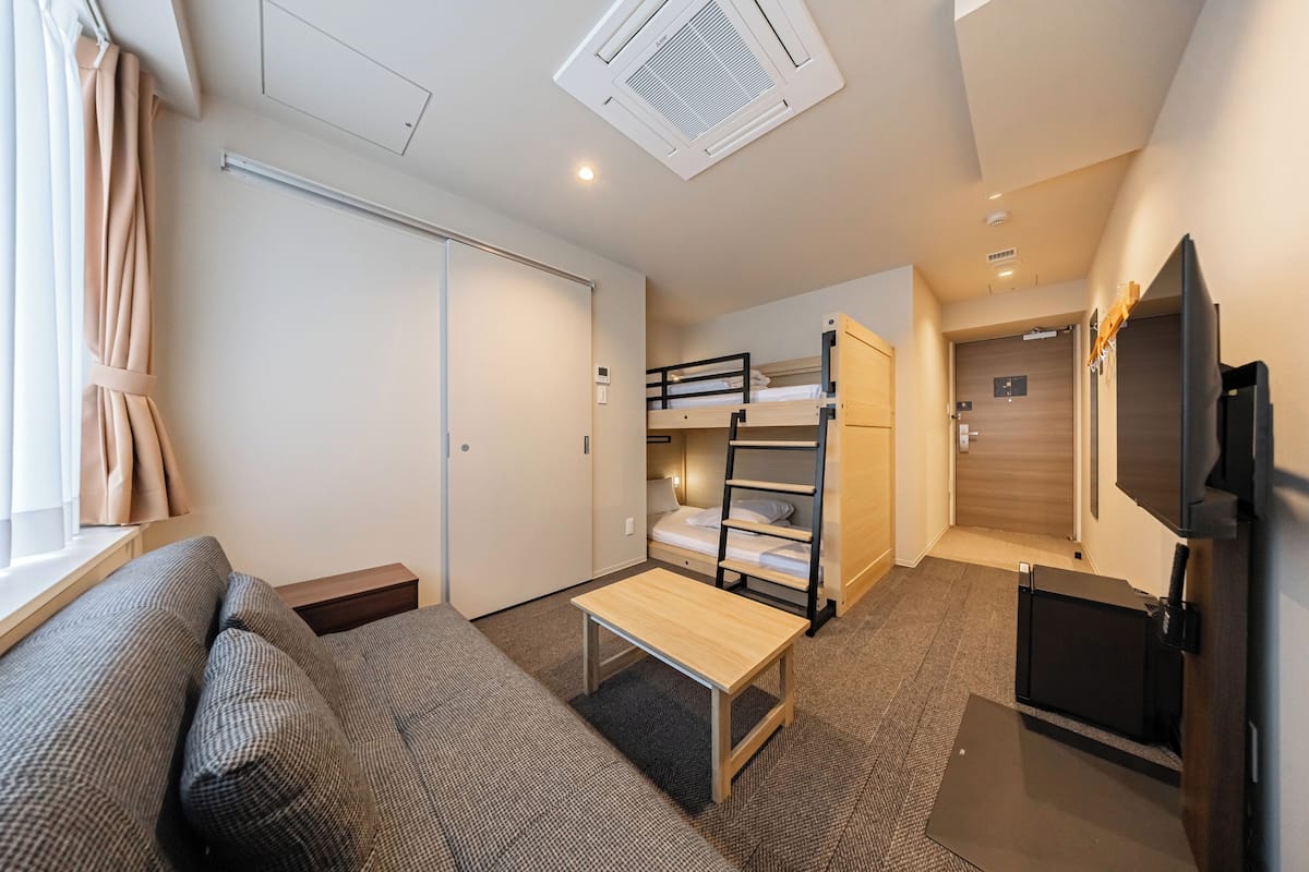 Private Room for 2-3 with Private Shower room, Non Smoking (Bunk Bed + Sofa) | Soundproofing, free WiFi, bed sheets