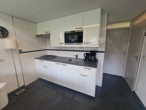 Coffee/tea maker, fridge, microwave, electric kettle