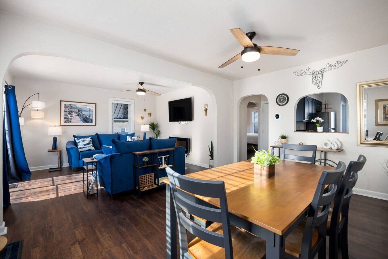 Smart TV, chimenea y libros 