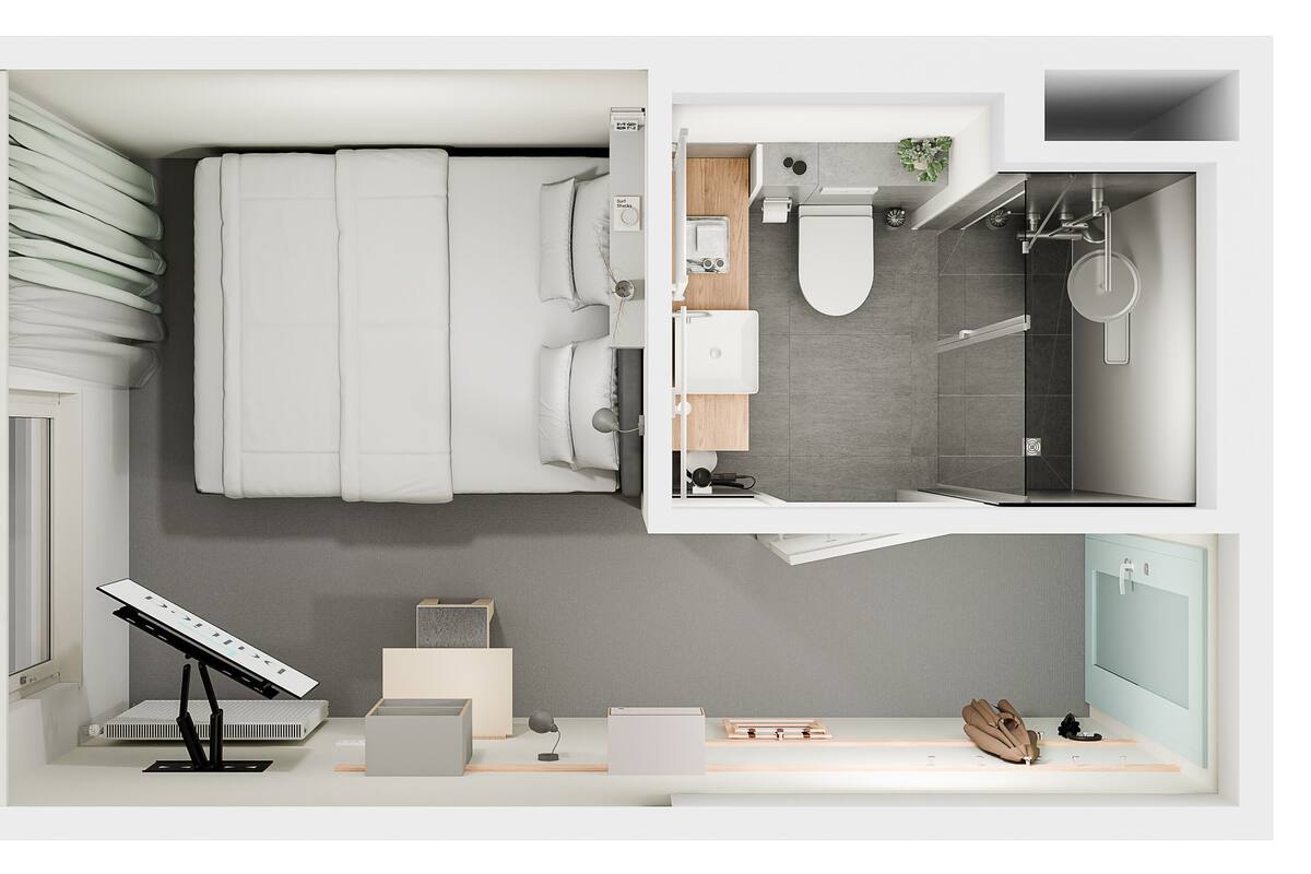 Caja de seguridad en la habitación y espacio para trabajar con laptop 
