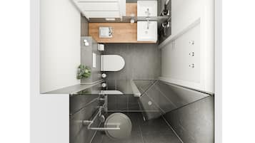 Standard-Doppelzimmer | Badezimmer | Dusche, Haartrockner, Handtücher, Seife