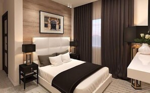 Apartamento luxo, sacada, vista para a cidade | 2 quartos, cofres nos quartos, escrivaninha
