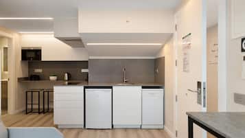 Kühlschrank, Mikrowelle, Herdplatte, Geschirrspüler