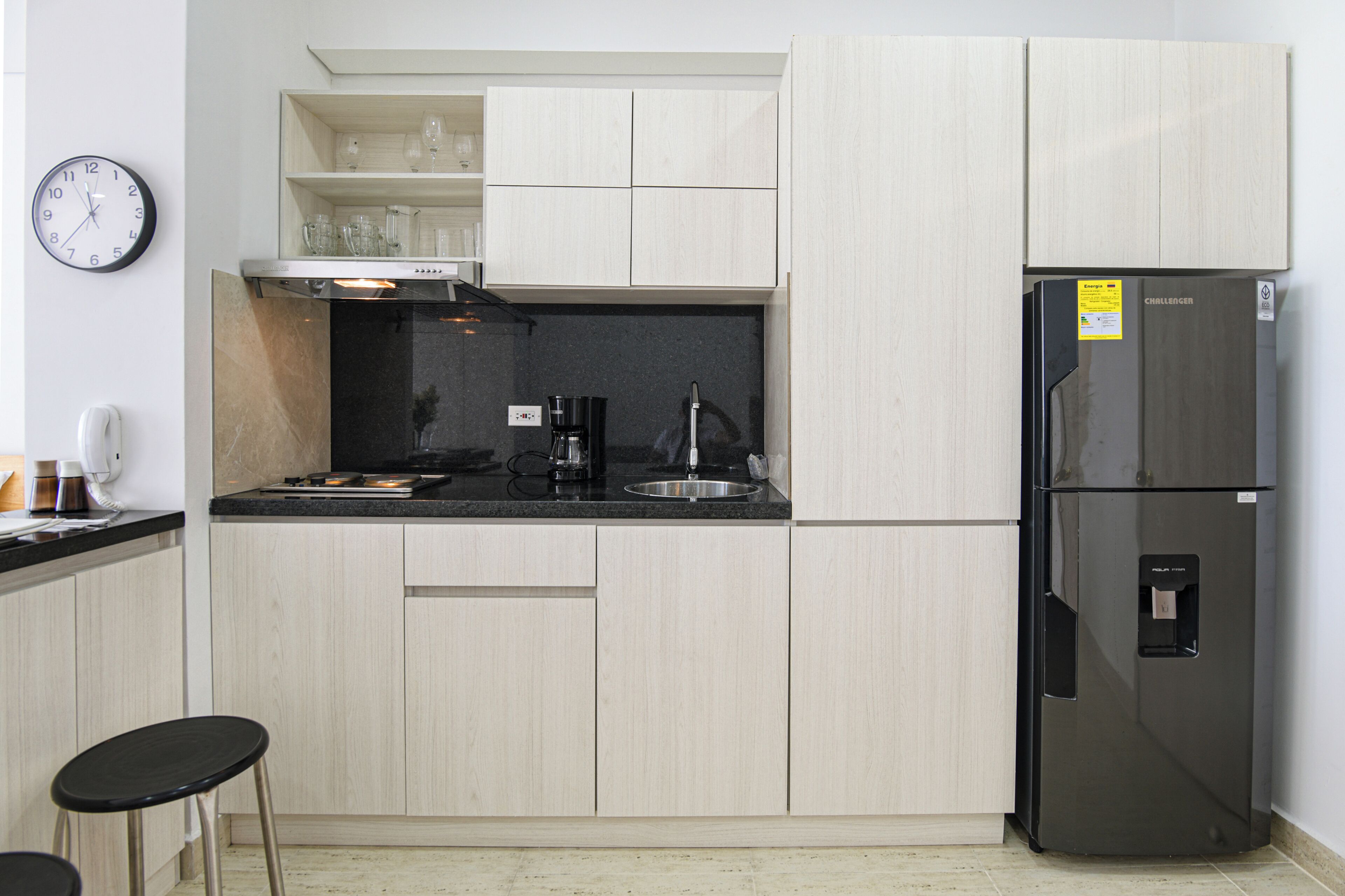Fridge, stovetop, cookware/dishes/utensils, freezer