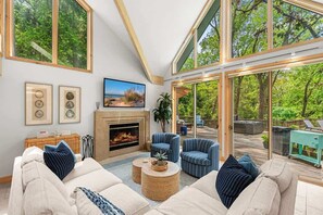 TV, fireplace, offices - Walk to Beach Retreat - Pool, Hot Tub & Fire Pit (Michiana)