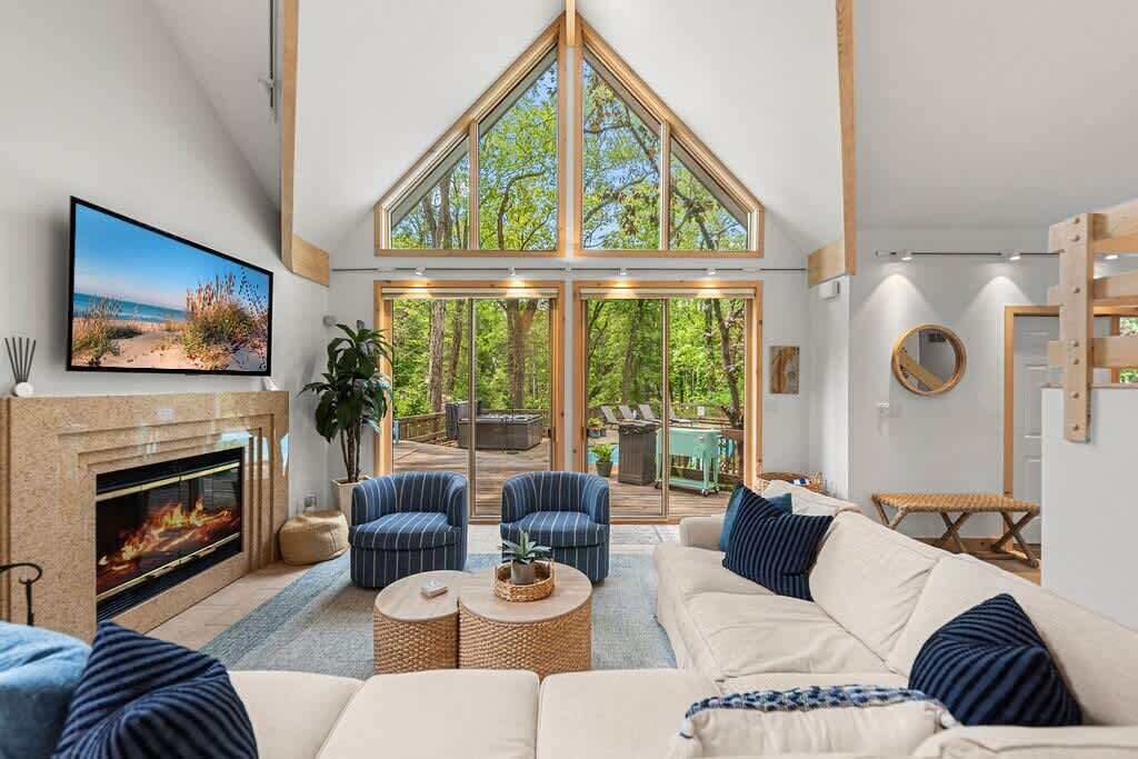 TV, fireplace, table football